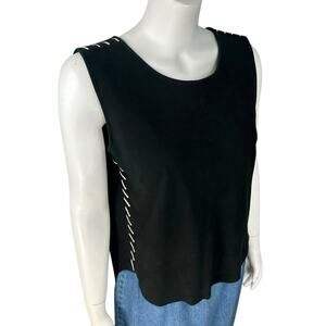 My Tribe Suede Leather Tunic Tank Top Womens Size Large Black Hi-lo Western Boho